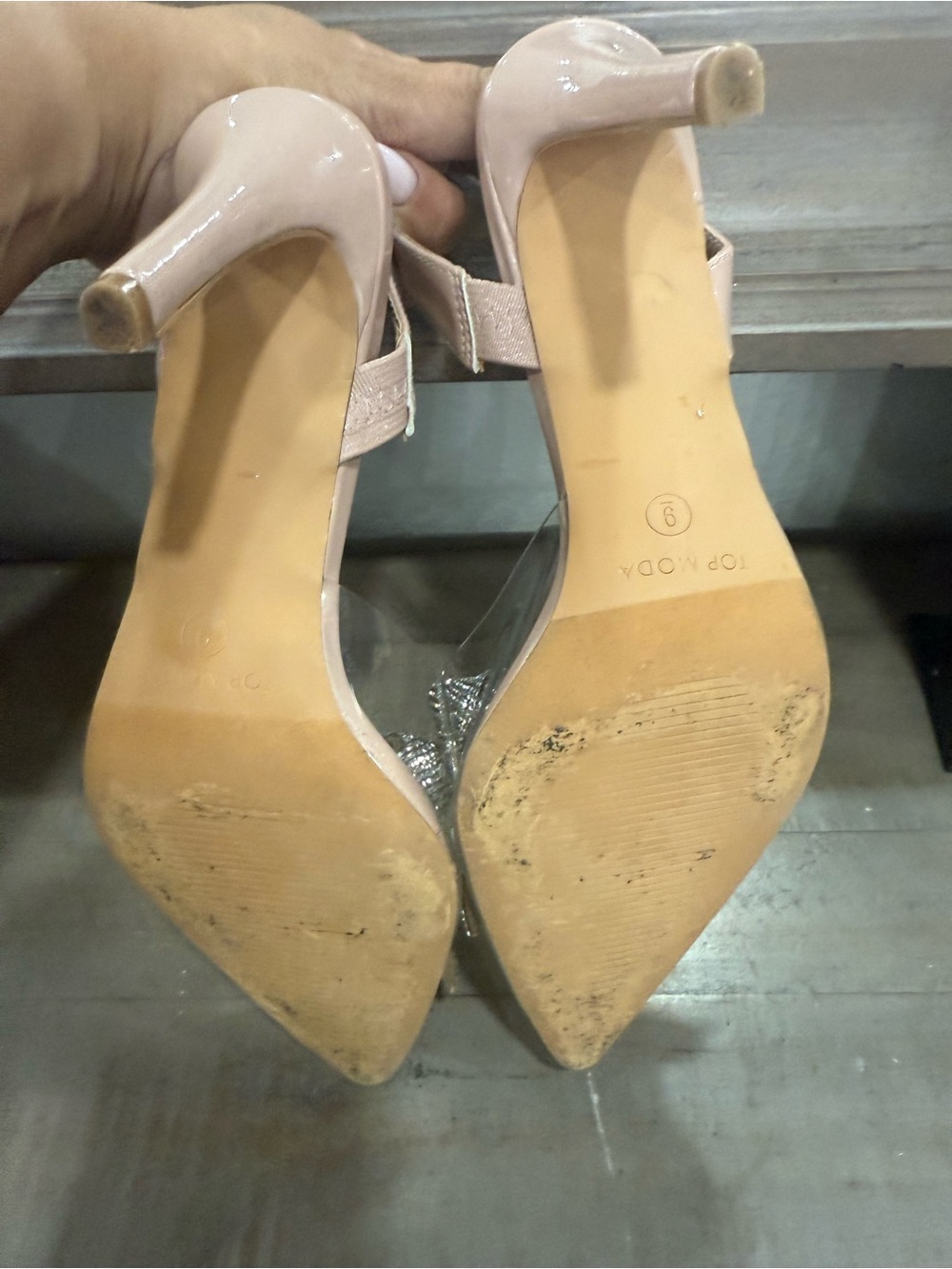TOP Moda Blush Patent Slingback Heels with Rhinestone Bow - Picture 7 of 7